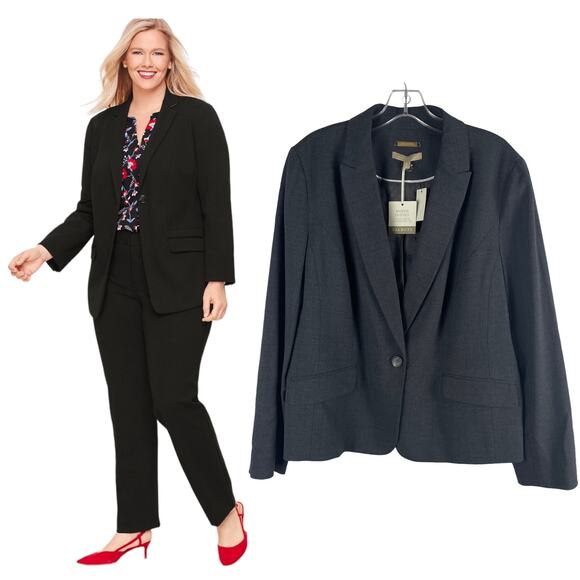 Talbots Luxe Italian Wool Blazer Jacket One Button Dark Gray Size 18 - Picture 1 of 8